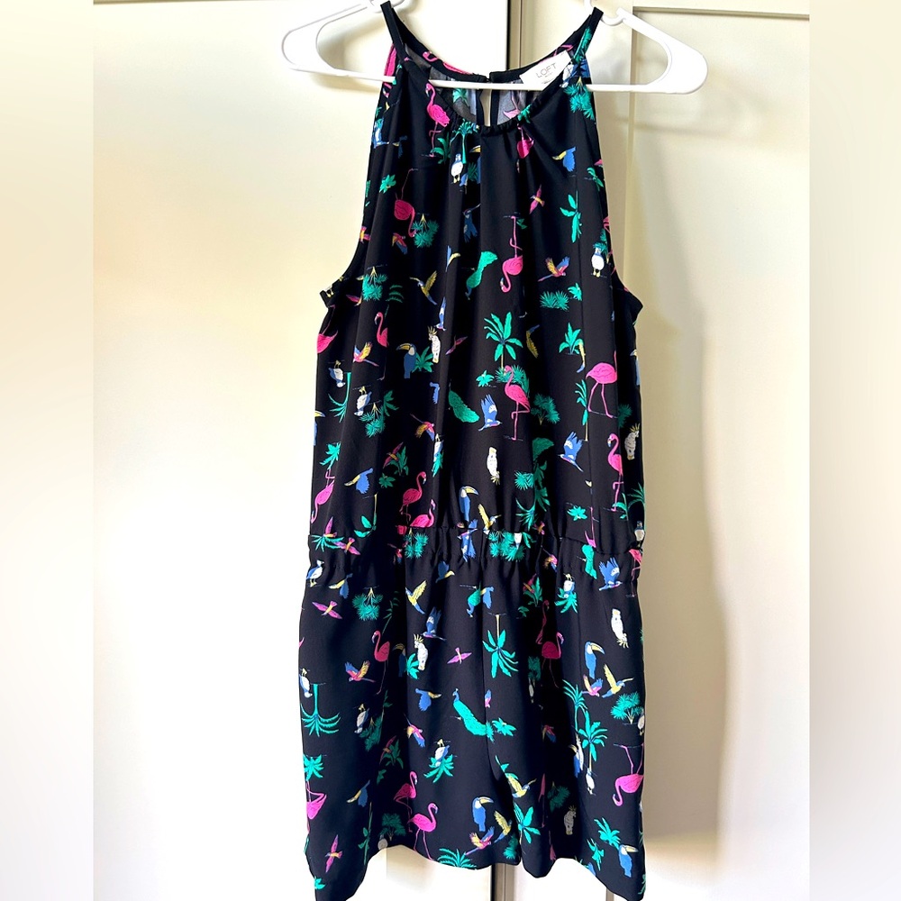 Tropical Flamingo Print Romper, Size M by LOFT Outlet